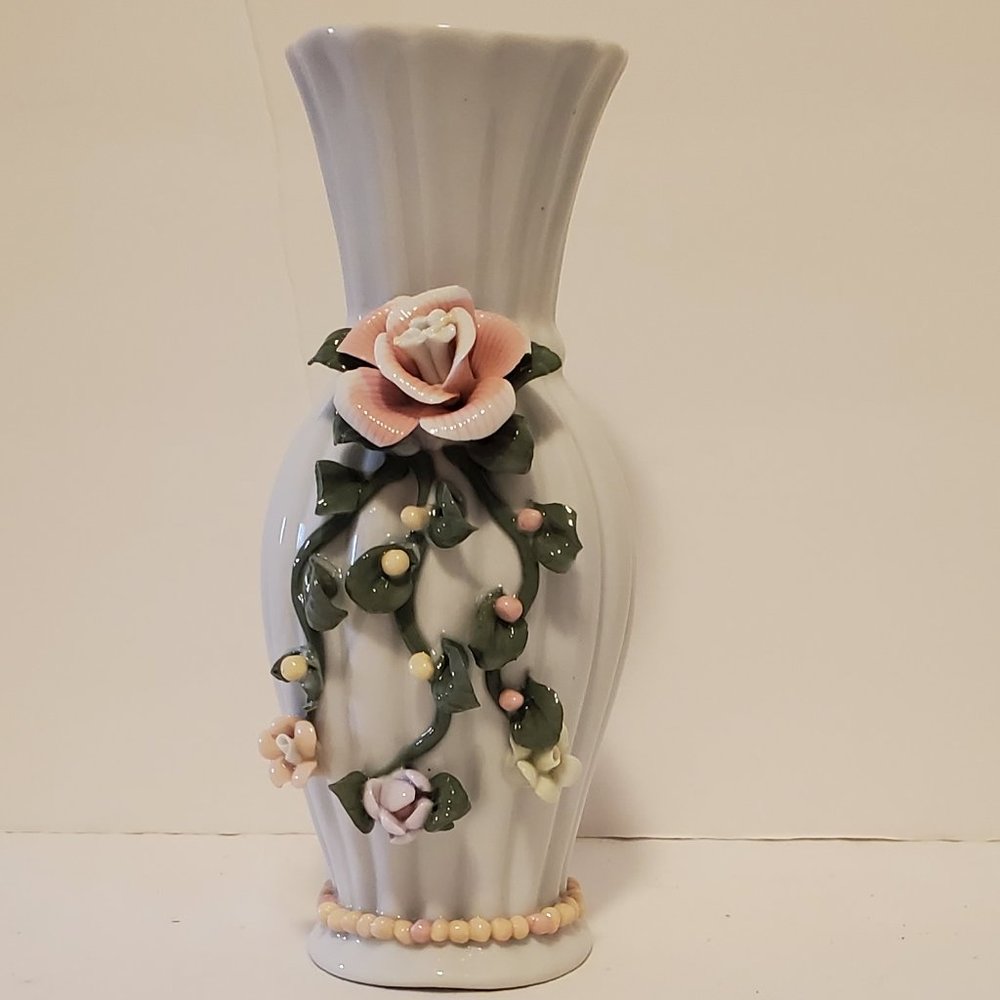 5 Porcelain Capodemonte Floral Vases